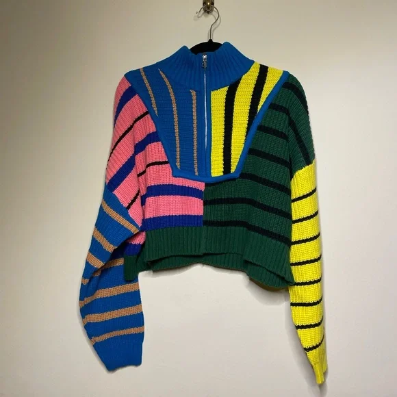 STAUD Hampton Cropped Sweater in Multi Formentera Stripe - Picture 3 of 7